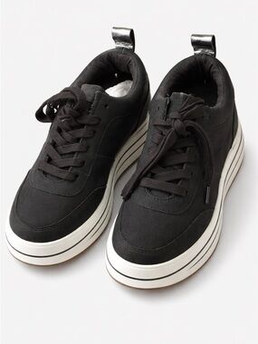 Zara Black Canvas Platform Sneakers with White Sole